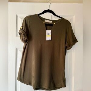 Michael Kors Olive Top with Gold Buttons NWT women’s size medium.